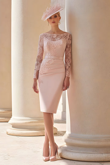 Blush Pink Pencil Lace Midi Mother Of The Bride Dress